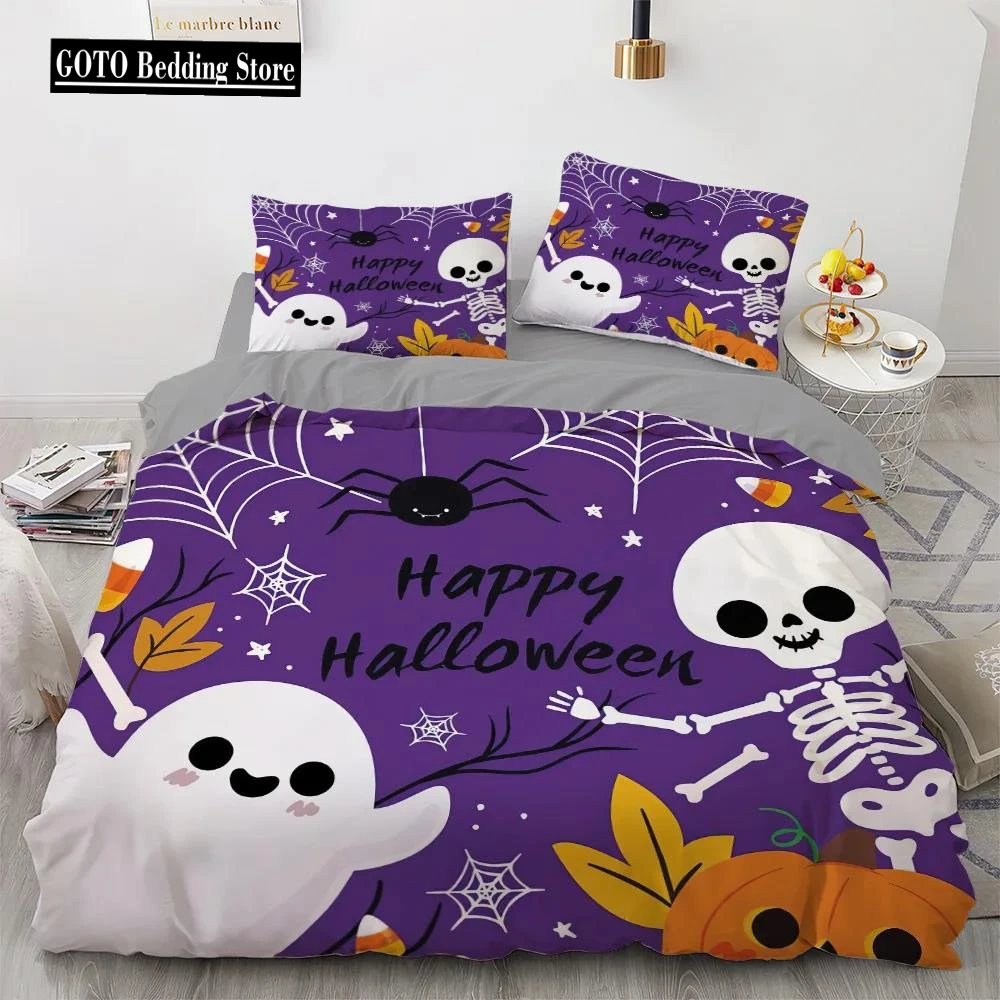 Happy Halloween Tree Pumpkin Bedding Set King Size Horror Theme Queen Comforter Cover Gothic Spooky Duvet Cover for Kids Adult