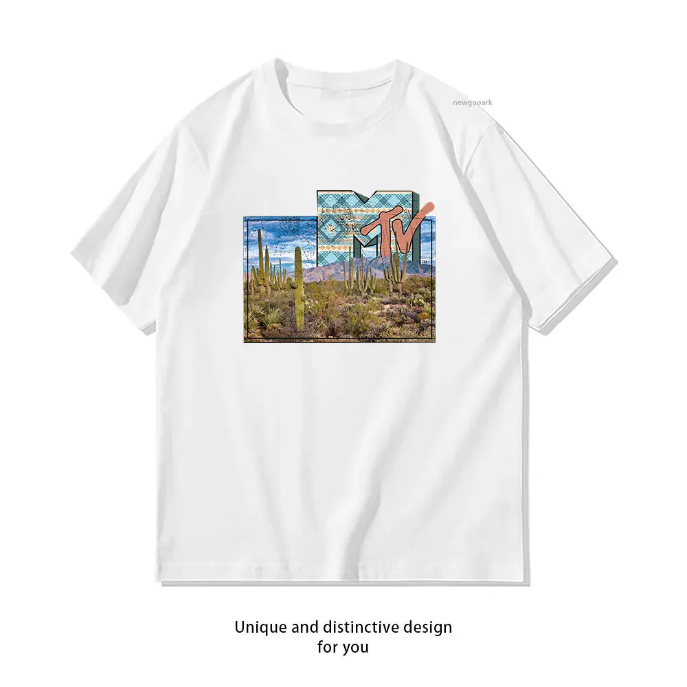 Camiseta MTV Southwest Desert Vintage Distressed Essential para hombre y mujer, camisetas informales de algodón con estampado, ropa de calle, camisetas de manga corta
