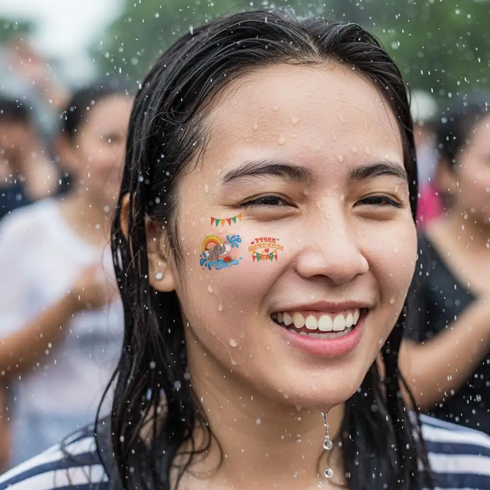 Waterproof Summer Festival 2026 New Style Water Splashing Tattoo Patch Cute Small Female Clavicle Makeup Long-lasting Face Patch