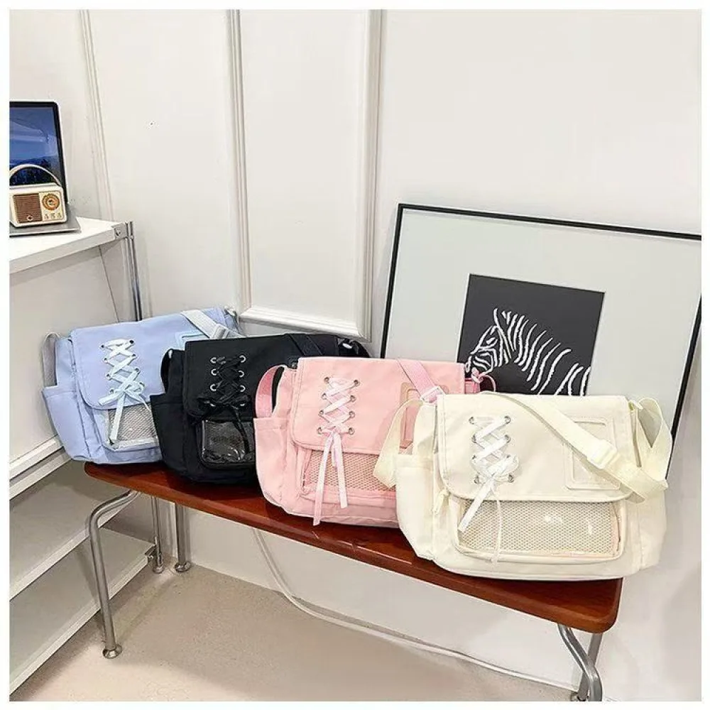 Transparente Umhängetasche im Harajuku-Stil, große Nylon-Umhängetasche mit mehreren Taschen, vielseitige Umhängetasche für Studenten – Detail 5
