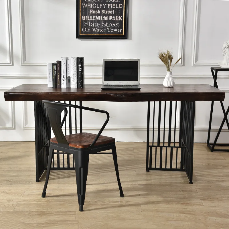 Simple modern solid wood computer table and chair wrought iron company office conference table household notebook desk workbench