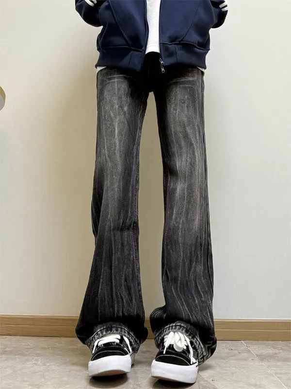 

Мужские джинсы Cleanfit с узором «Молния», средняя посадка, черные, прямые, в американском стиле High Street, слегка расклешенные