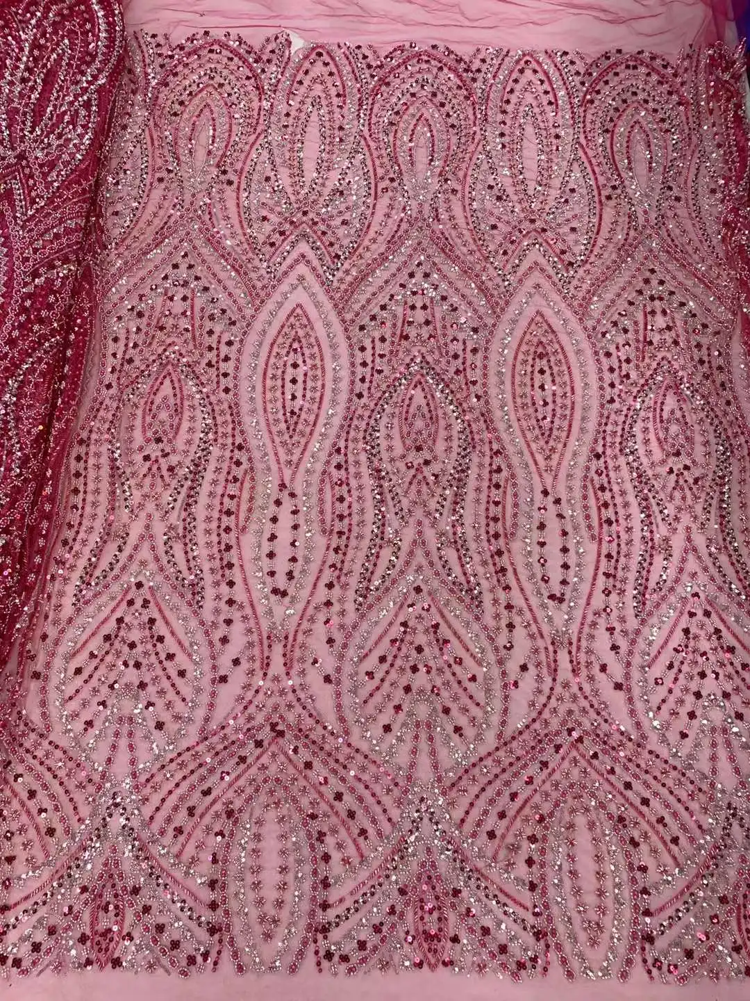 5Yards 2024 Latest Elegant Best Quality Delicate Soft Beaded Tube Lace With Stones fabric For Party Evening Dress U_Ge1528