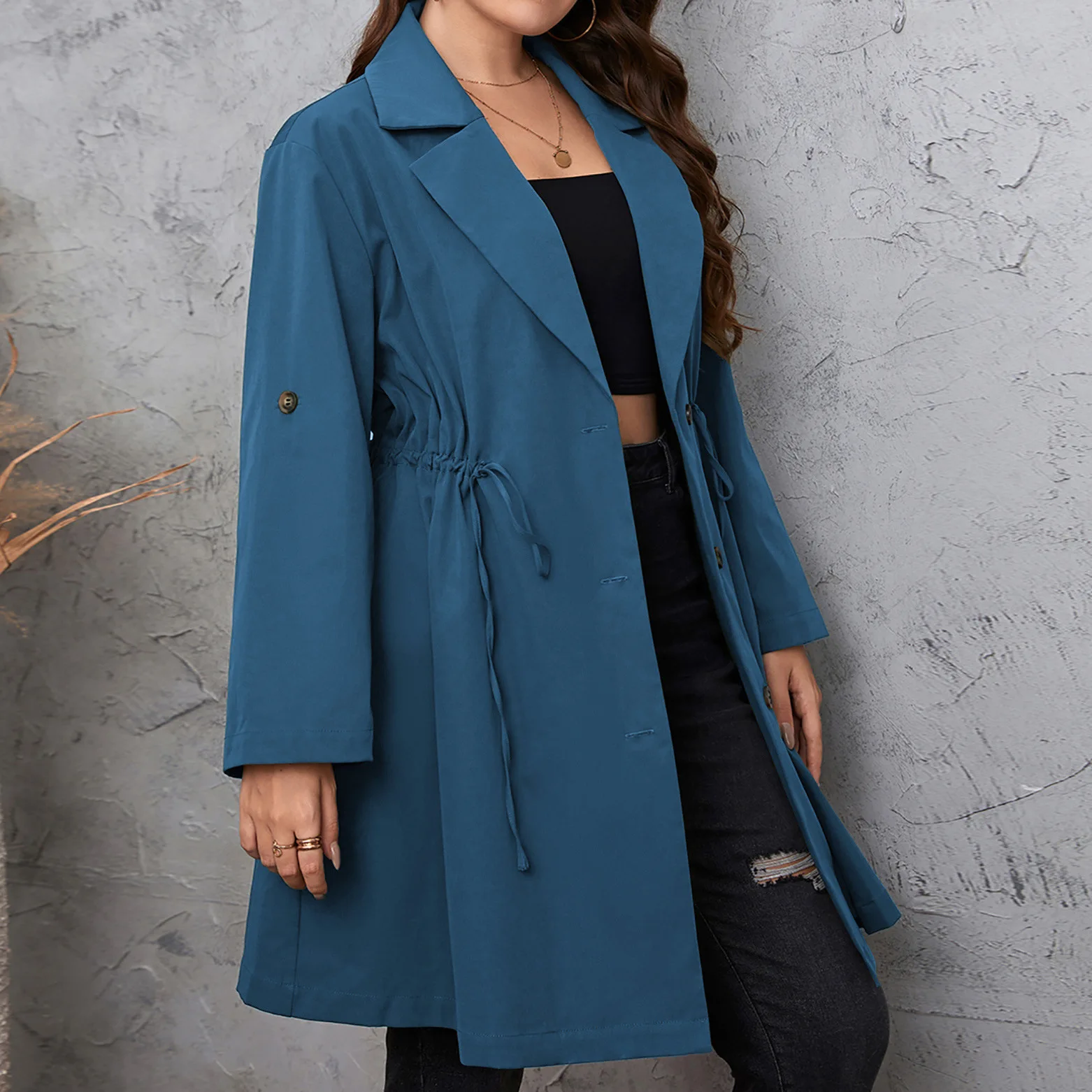 Woman Clothing Independently Developed And Designed Minimalist Style Suit Collar, Medium To Long Solid Color Plus Size Jacket