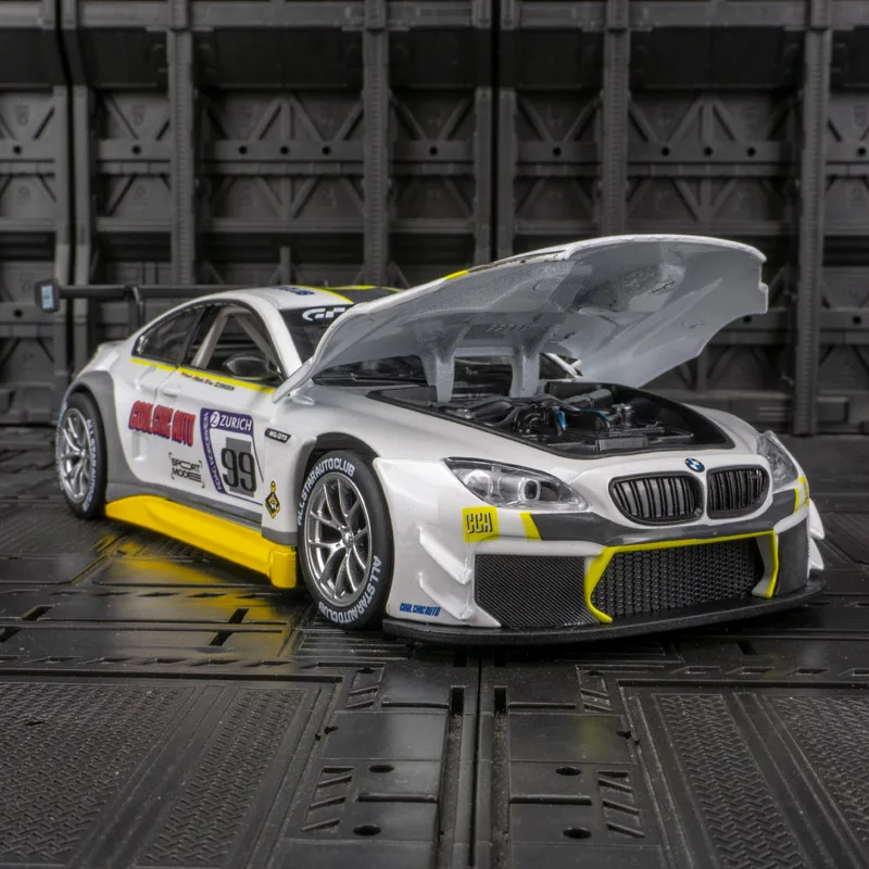 1:24 BMW M6 GT3 سباق السيارات عالية محاكاة دييكاست سبيكة معدنية نموذج سيارة ضوء الصوت التراجع جمع الاطفال لعبة الهدايا