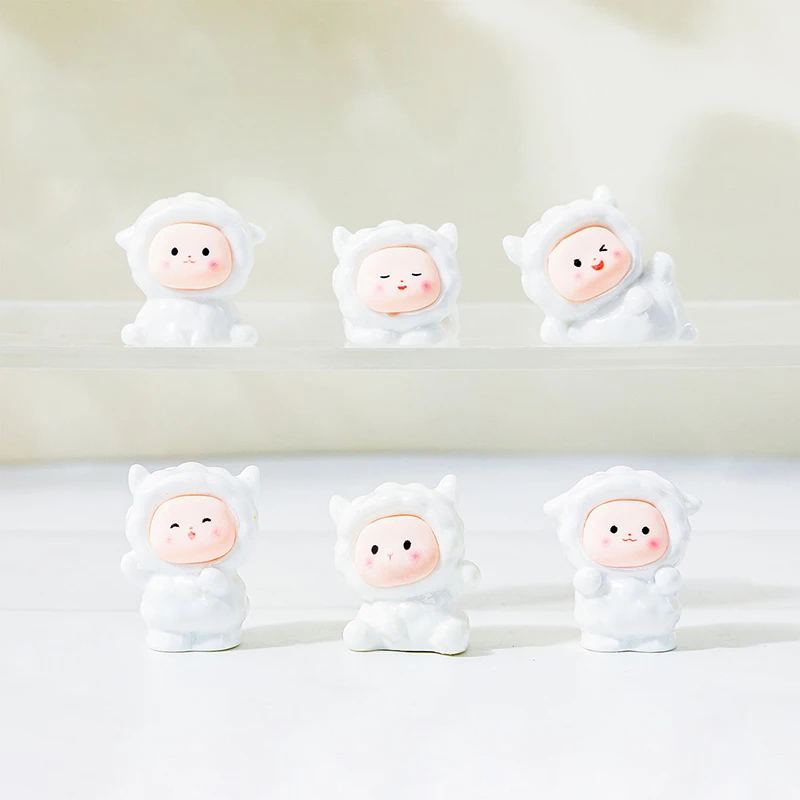 6Pcs Cute Cartoon Sheep Lamb Ornament Statue Miniature Figurines Creative DIY Home Decoration Accessories Car Decoration Gifts