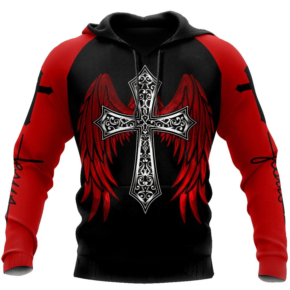 Herren Hoodie Übergroße Tattoo Skeleton Cross 3D-Druck Sweatshirt Lässige Trainingsanzüge Terror Red Hoodies Mann Sweatshirts Kleidung