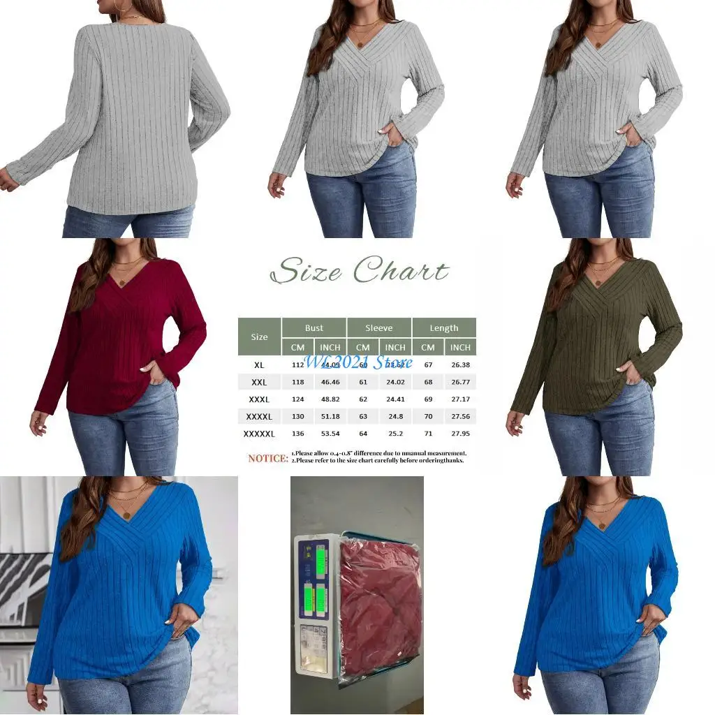 

G5GC Свитера больших размеров для женщин, модные рубашки с длинным рукавом и v-образным вырезом, свободные легкие топы, вязаные