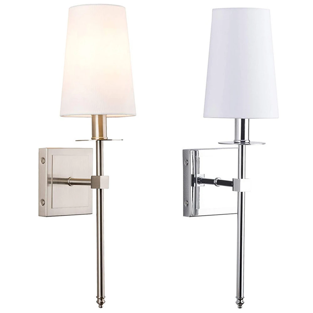 

Simple Home Decor Bedside Fabric Wall Lamp Modern Nickel Black Iron LED Sconce Lighting Fixture for Living Room Bedroom Closet