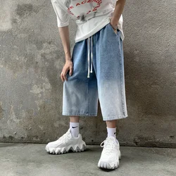 Korean Fashion Men Gradient Denim Shorts Wide Leg  Jorts Jeans Man Summer Streetwear Oversize Casual Baggy Jeans Shorts