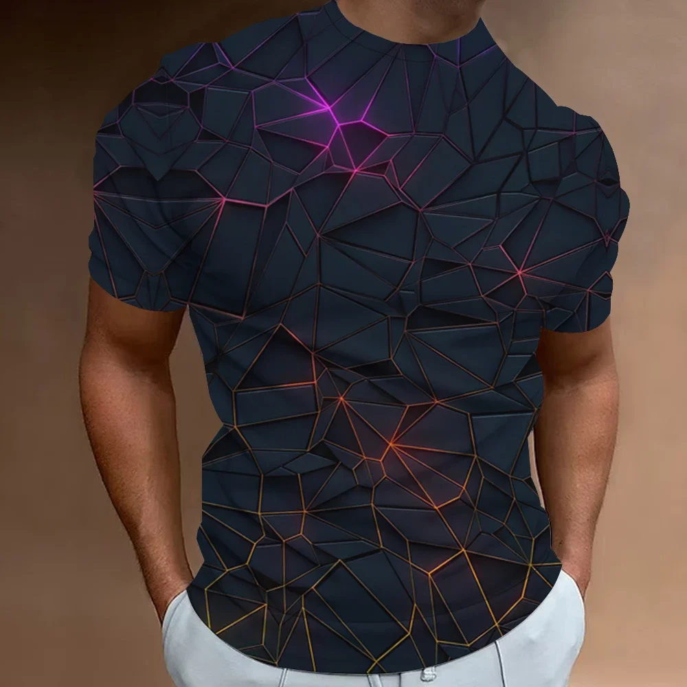 Geometric Line T-shirt Men 3D Print Casual Short Sleeve Tees Summer O-Neck Loose Pullover Cool Tops Fashion Street Sweatshirt