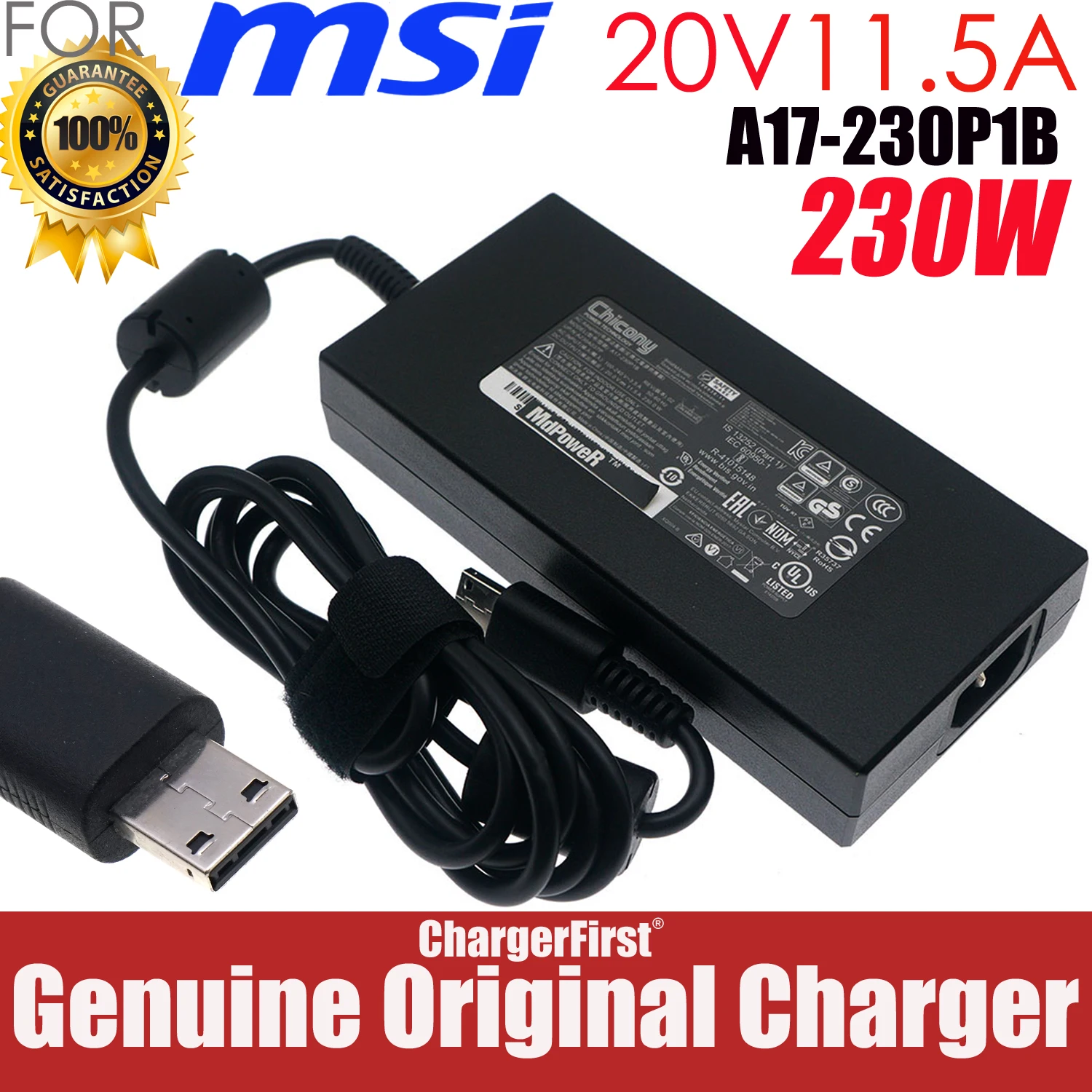 Chicony A17-230P1B 20V 11.5A 230W AC Adapter For MSI GP76 GE66 GE76 Gaming Laptop Power Supply Charger ADP-230GB D USB Tip
