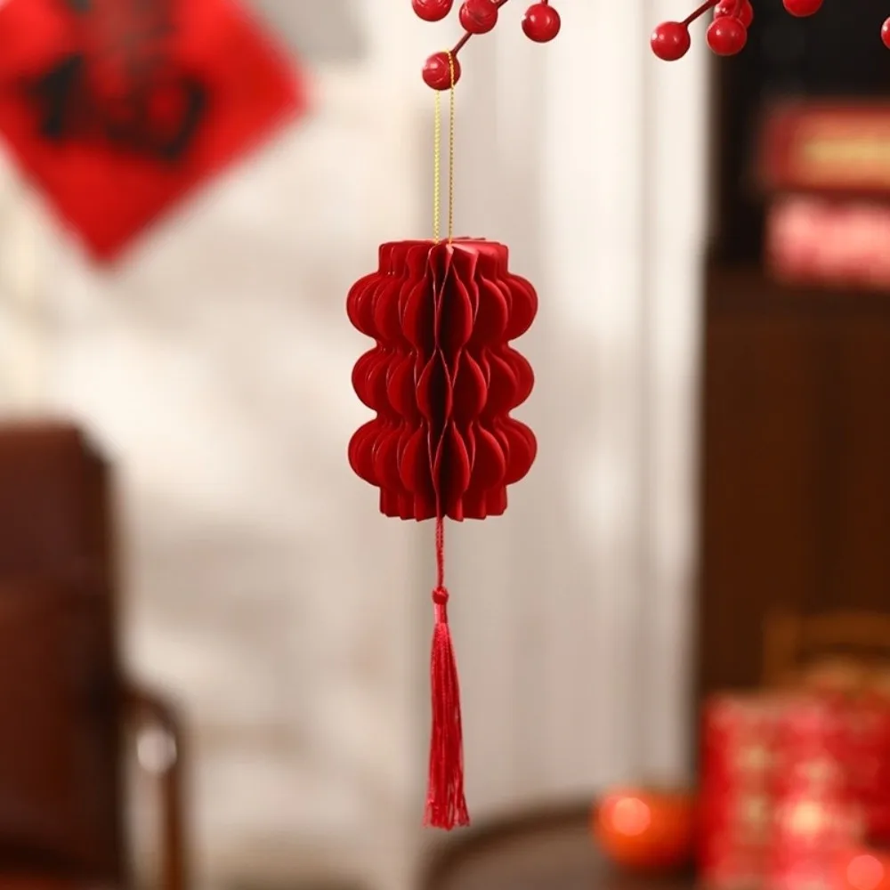 Red Chinese New Year Decoration Small Koi Honeycomb Lantern Gourds Shape Chinese Knot 3D Felt Pendant Home Decoration