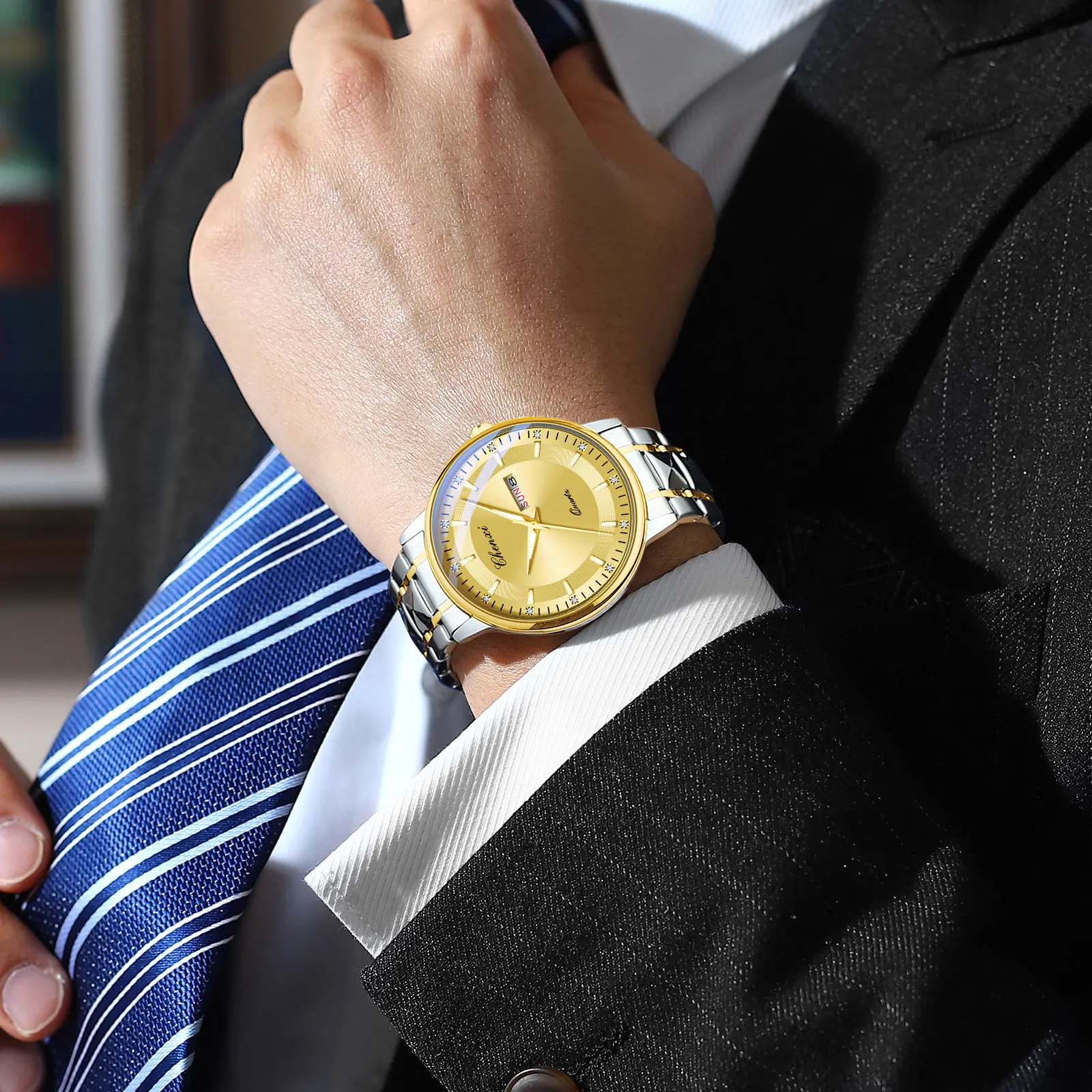 CHENXI 601 New Man Wristwatch Week Day Sport Watch Brand Luxury Stainless Steel Calendar Simple Male Clock Reloj Montre Hombre