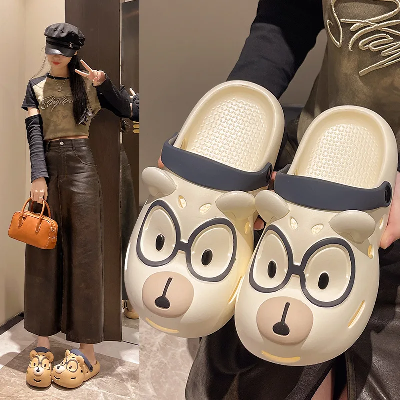 

New cute puppy mules slippers women summer holes clogs shoes outdoor kawaii dog slipper woman beach slides shoes garden clogs