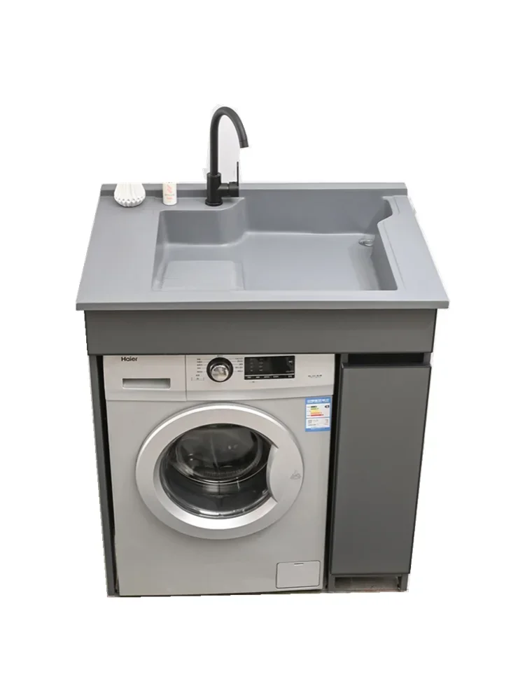 

Space Aluminium Balcony Washing Machine Integrated Cabinet Combined Laundry Cabinet Basin Sink With Washboard Corner CuttingHot