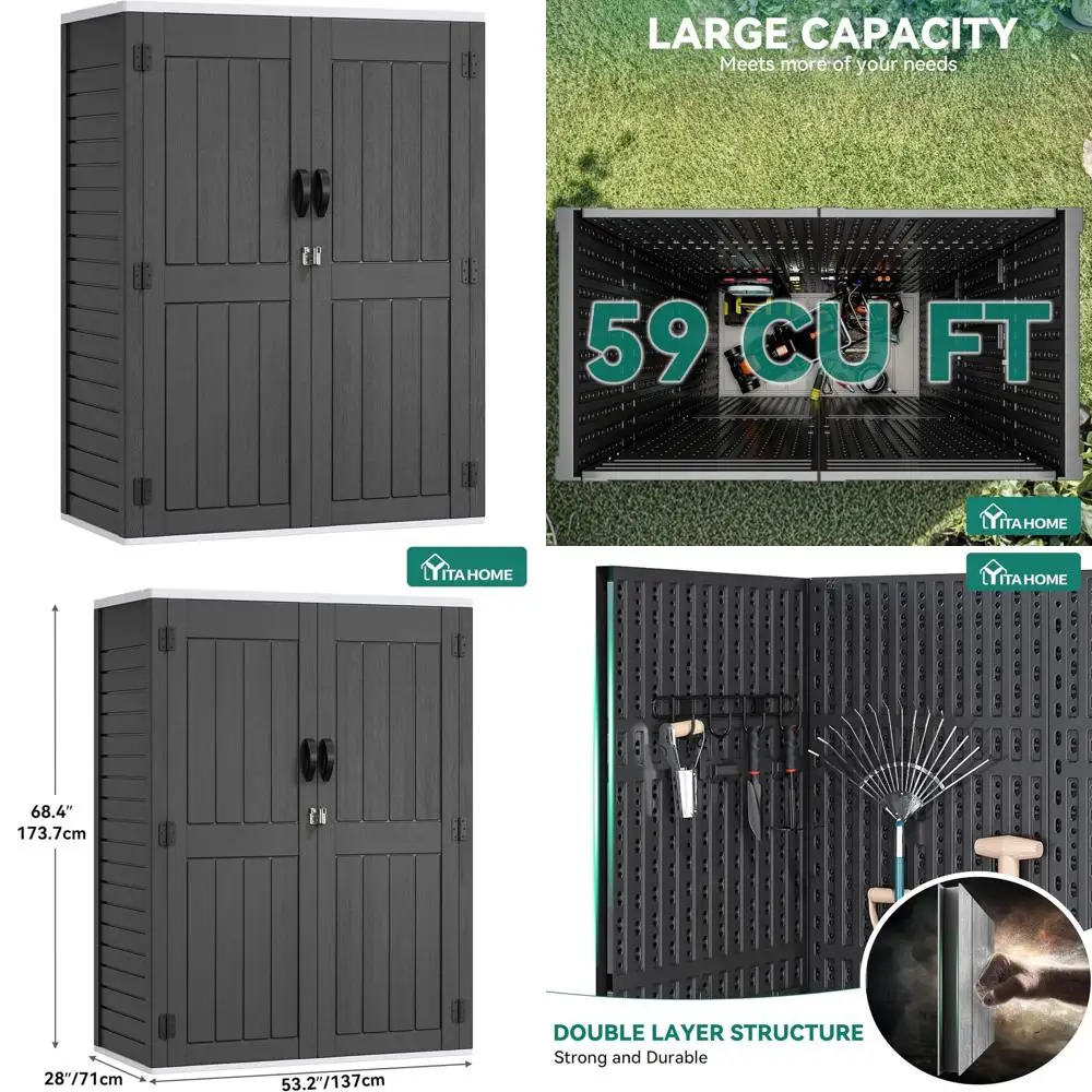 

59 cut Outdoor Veal Storage Shed, Tall Storage Shed Outdoor w/o Shel, Outdoor Waterproo Storage Cabinet or Garage, Pool Storage,