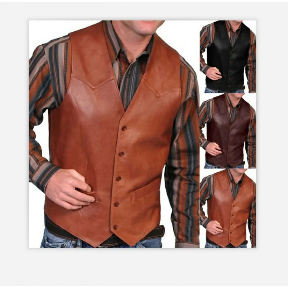 

New European and American Men's Fashionable Retro Vest Men's Single-breasted Vest Leather Vest Men's Blazer