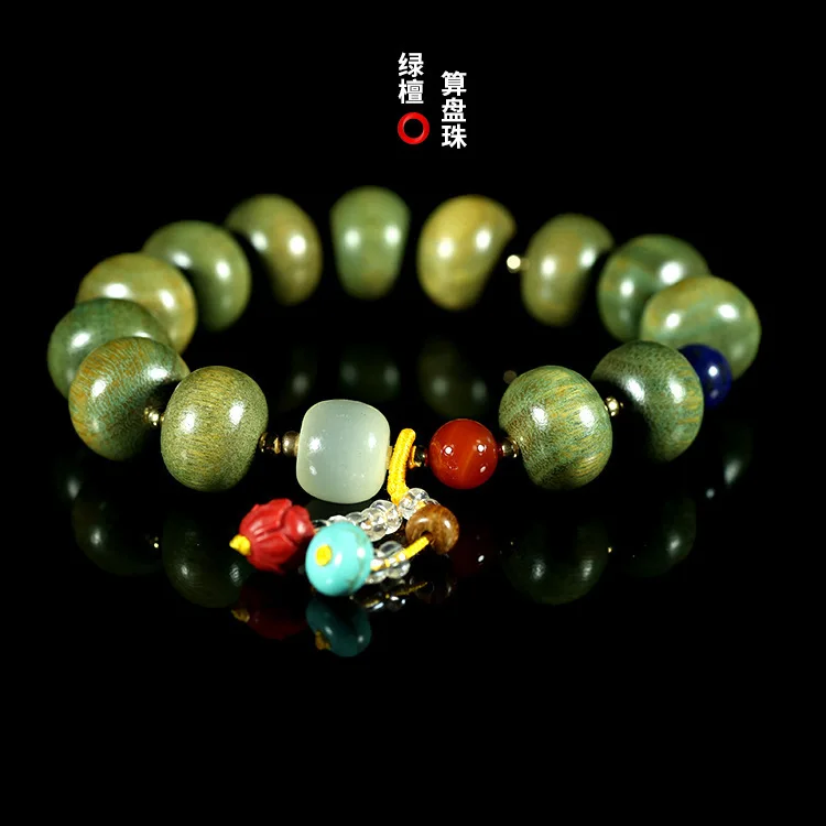 Pulsera de cuentas de ábaco Qingfeng DIY con cuerda de mano con sándalo verde, cuentas de recitación para hombres y mujeres, estilo artístico y fresco Mm