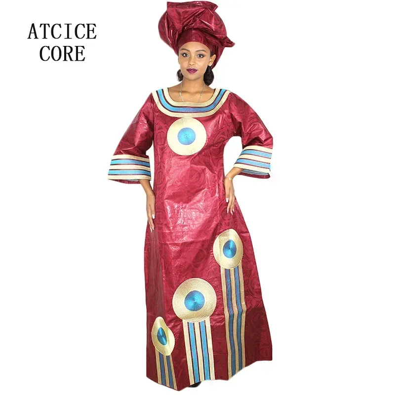 African Dresses For Lady Bazin Riche Embroidery Design Big Size Long Dress With Scarf