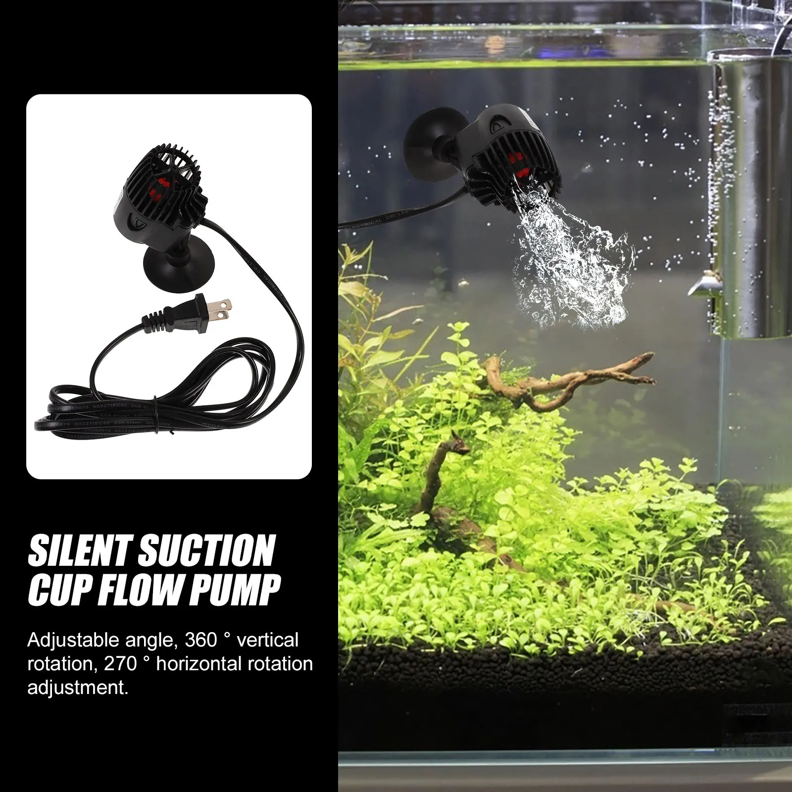 

Fish Tank Wave Pump High Grade Materials 360° Vertical 270° Horizontal Rotation Adjustable Degree Aquarium Clean Water