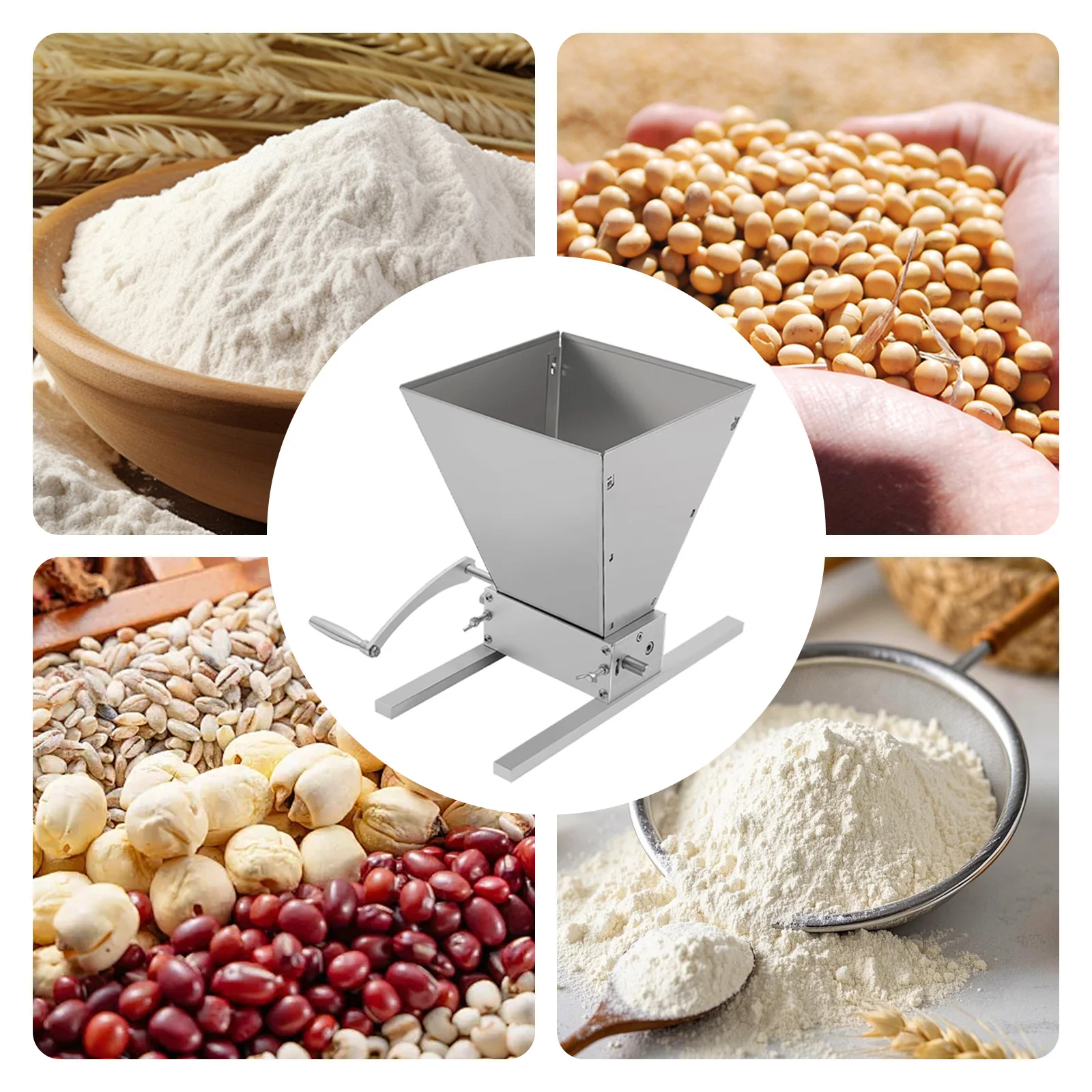 

Ручная мельница для пяти видов зерна и различных злаков, вместимостью 4,99 кг, из металла, без электричества.