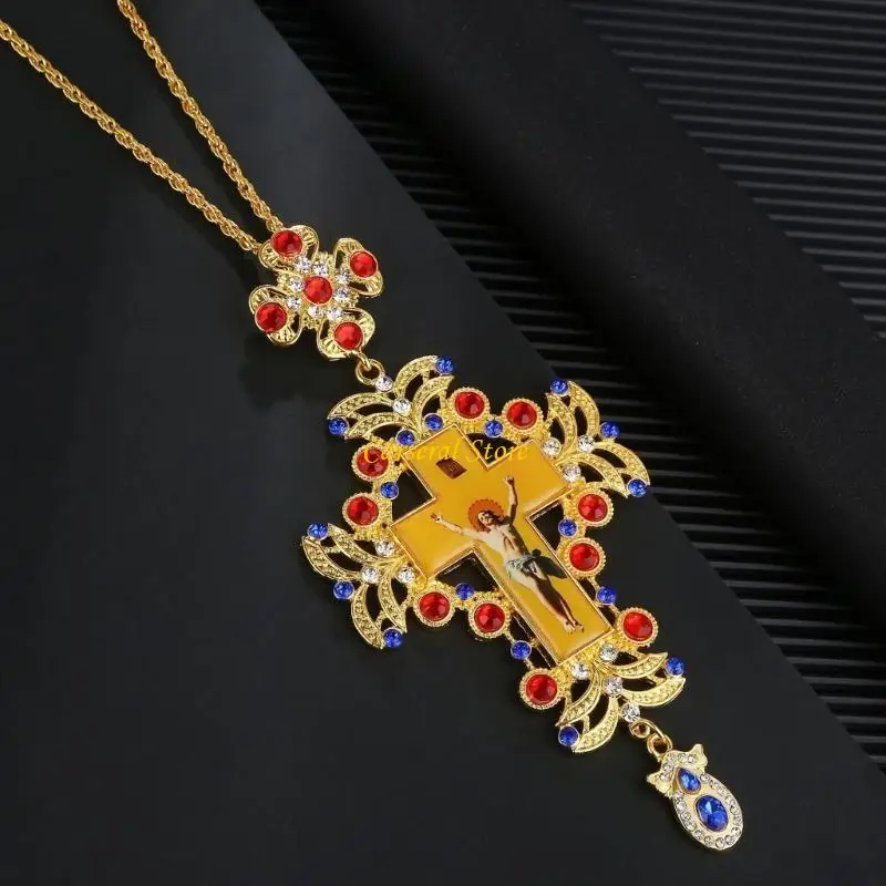 

M4YF Crucifix Necklace Adorned with Bright Diamonds Adjustable Length Women Neckchain