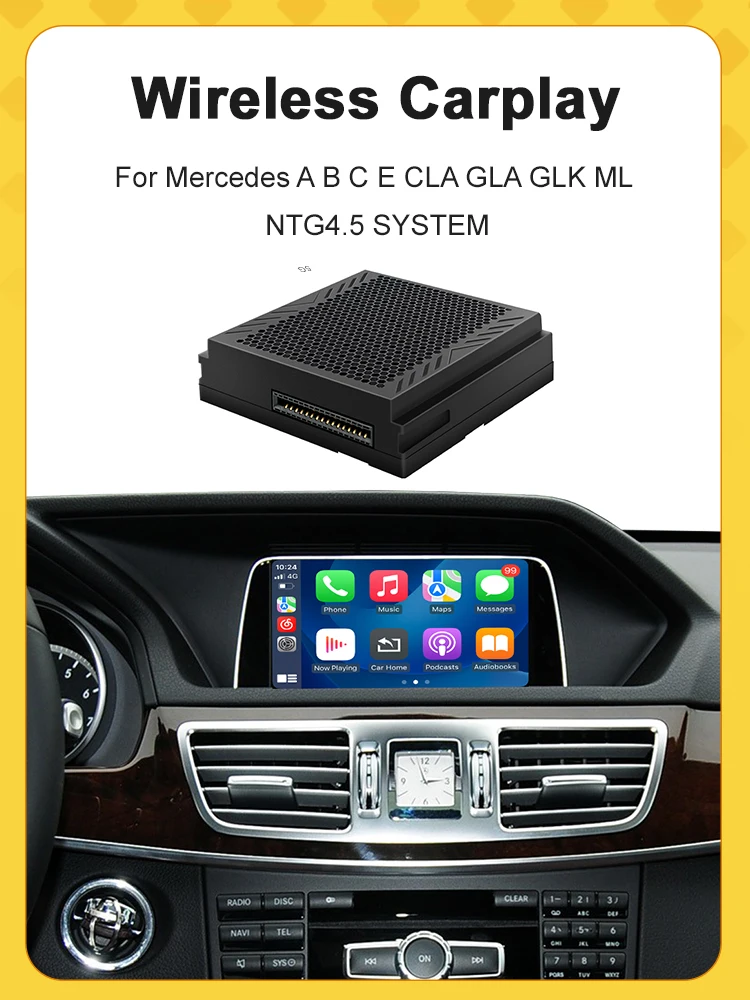 Kabelloser Carplay-Decoder für Mercedes Benz A B C E CLA GLA GLK ML Sprinter NTG4.5 Becker-Modul mit Android Auto Navigationssystem