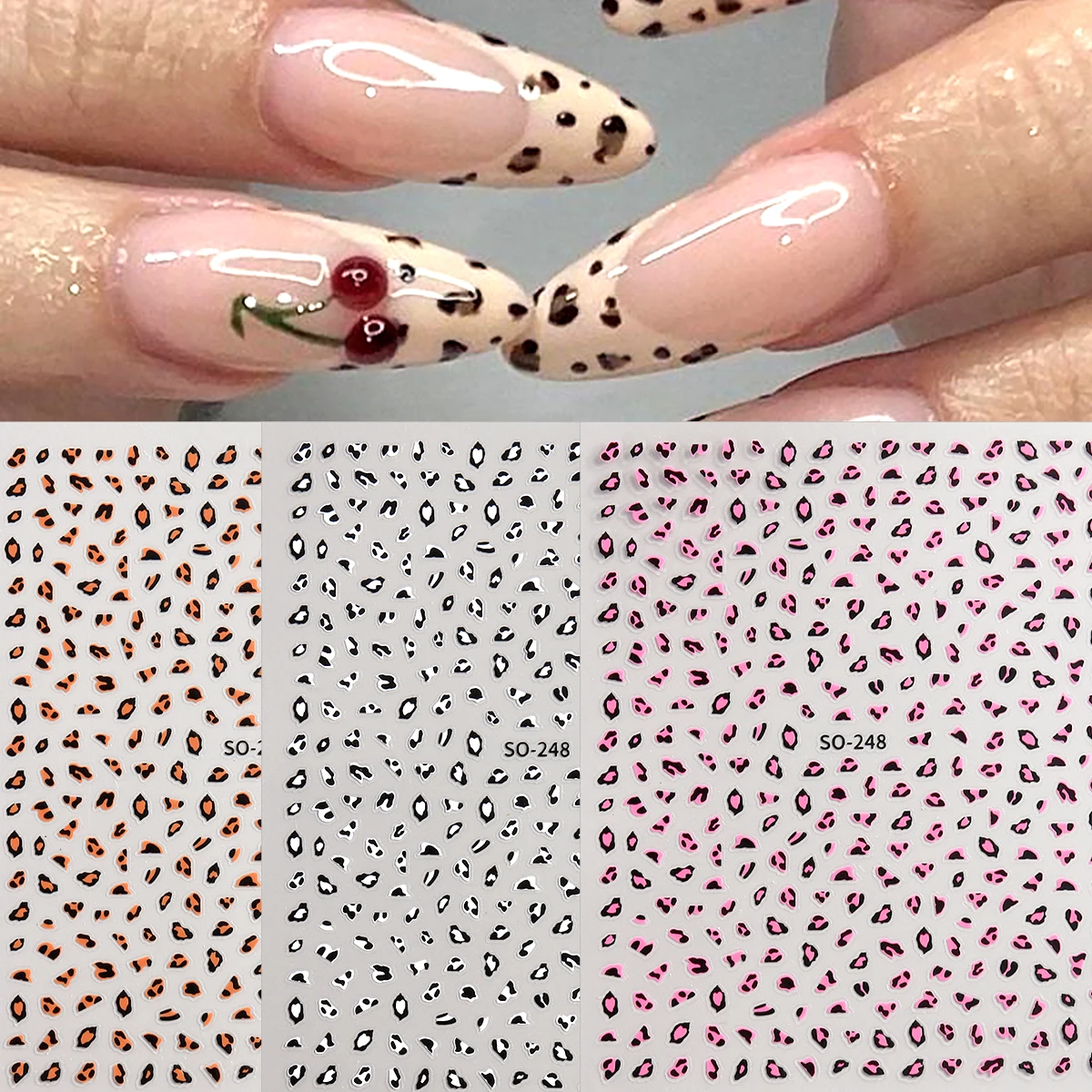 Brown Black Pink Leopard Print Nail Art Sticker Cute Black French Self-Adhesive Sliders for Nails Autumn Winter Nail Supplie
