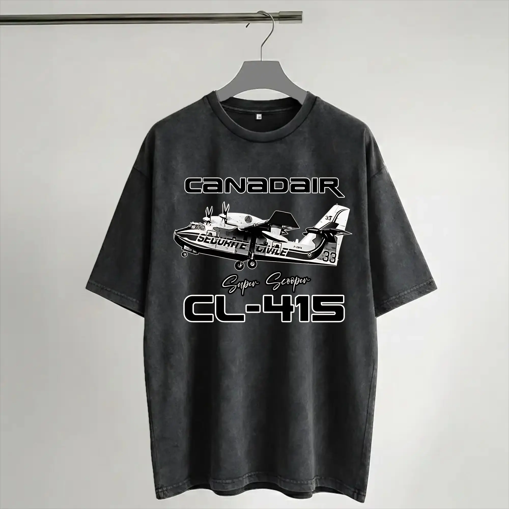 Canadair cl-415 Super Scooper firebomber Aircraft  Washed T Shirt Streetwear Hip Hop Novelty T-Shirt  Tees Tops Men Women