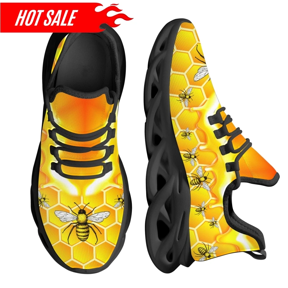 Yellow Honey Bee Pattern Female Platform Sneakers Light Mesh Shoes Women Footwear Outdoor Casual Shoes Flat Zapatos