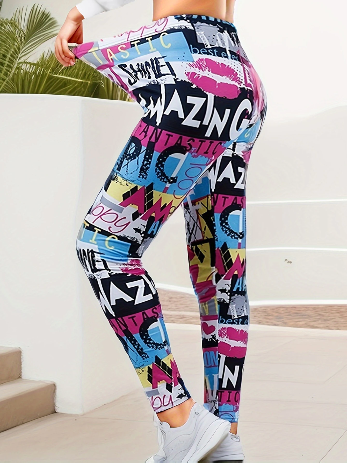 Graffiti Casual Leggings Printed Women's Leggings High Stretch Fitness Exercise Yoga Pants Brushed Sexy Nine Point Pencil Pants