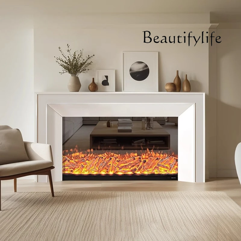 

French minimalist fireplace simulation flame electronic heater TV cabinet villa living room modern wind