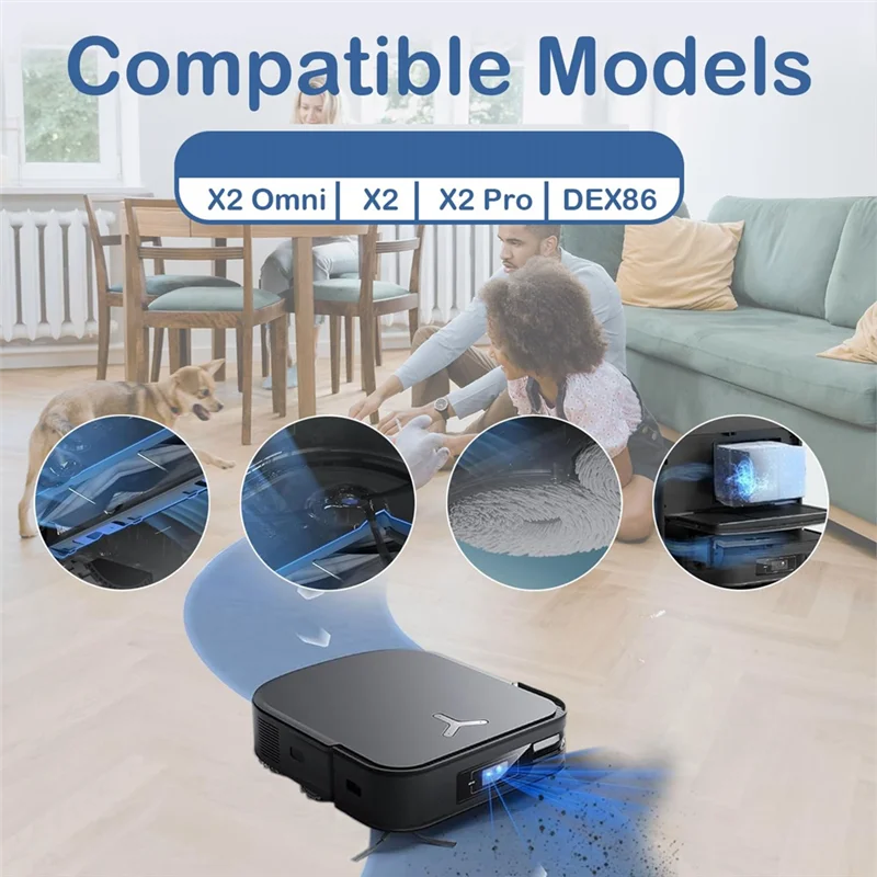 قطع غيار SANQ لمكنسة الروبوت ECOVACS DEEBOT X2 Omni/X2/X2 Pro / DEX86، فرشاة مطاطية رئيسية، فرشاة جانبية، مرشحات Hepa