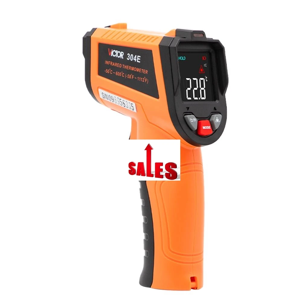 

VICTOR 304E Non contact Digital Industrial Temperature Gun Thermometers Range -50- 600 Celsius Emissivity 0.1-1.00 Adjustable