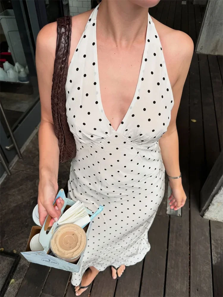 V-Neck Fashion Backless Long Dress Women Lace-Up Patchwork Slim Pleated Contrast Bodycon Dress Female Elegant Party Dress