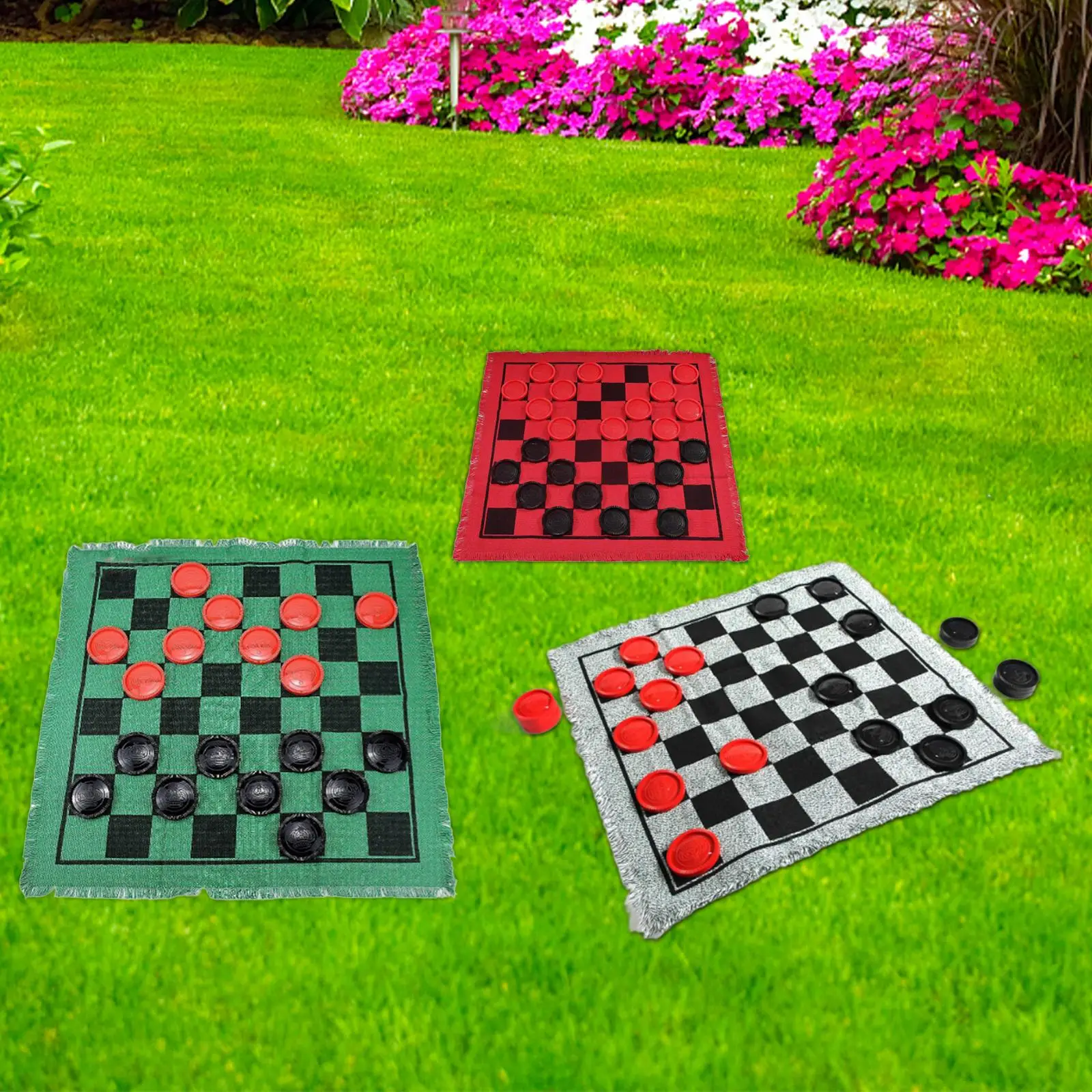 Giant Checkers Board Game Set 3 in 1 Checker Floor Game Mat Tic TAC Toe Game