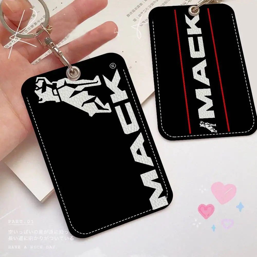 Truck Car M-MACKs 1Pc PU Leather Card Holder Keychain Key Ring Door Lock Access Tags ID Card Case Keychain Card