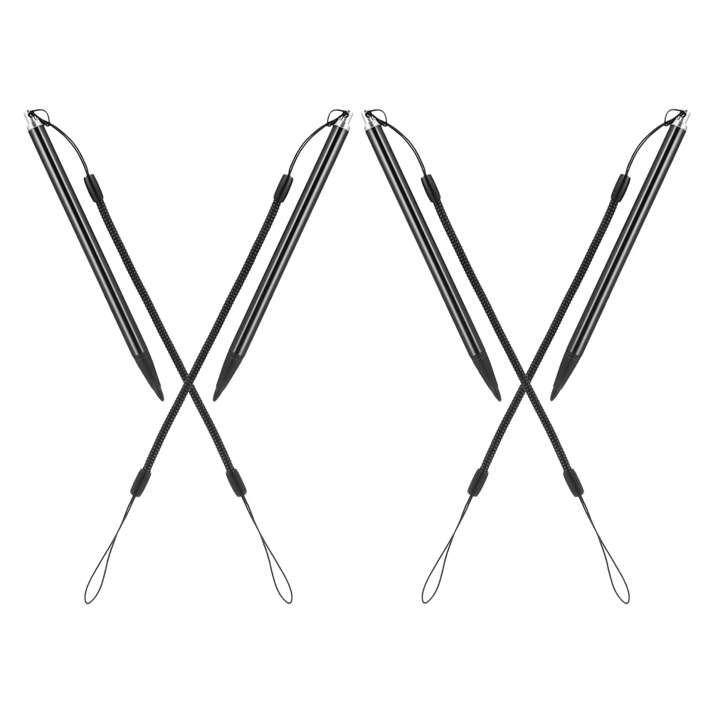 4 Buah Pena Stylus Layar Resistif Sentuhan Presisi Anti Hilang Tali Pegas Ujung Hitam untuk Tablet Layar Sentuh