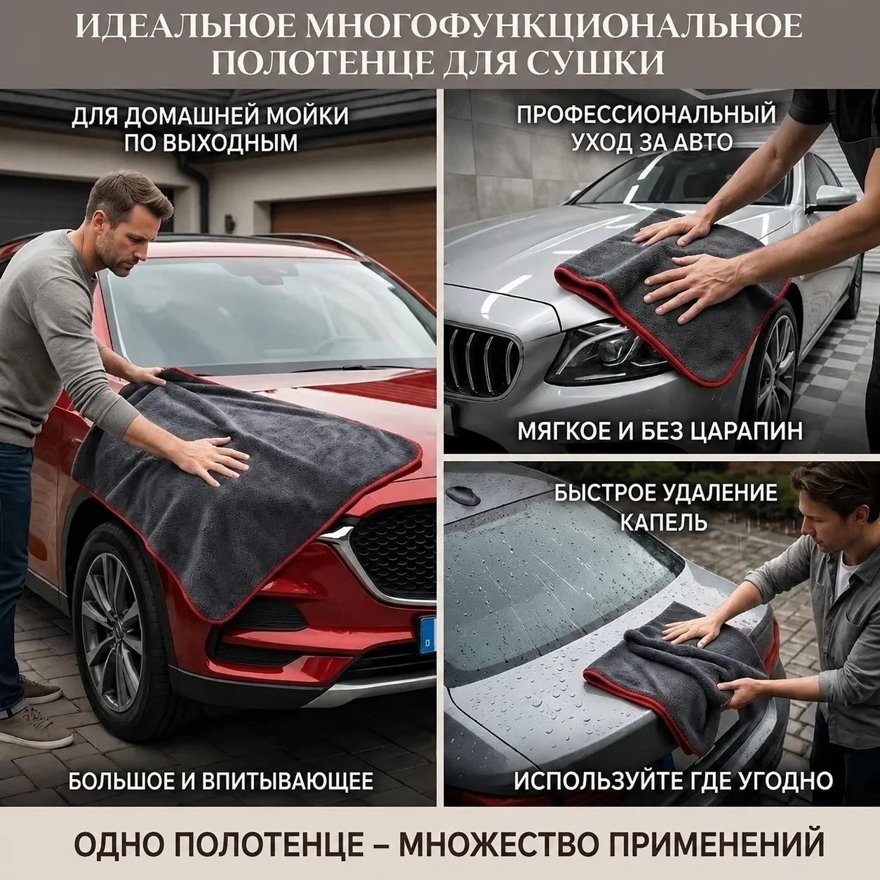XXL Extra Large Microfiber Car Drying Towel - Gray Fine Plush Cloth, High Water Absorption for Cars and Trucks