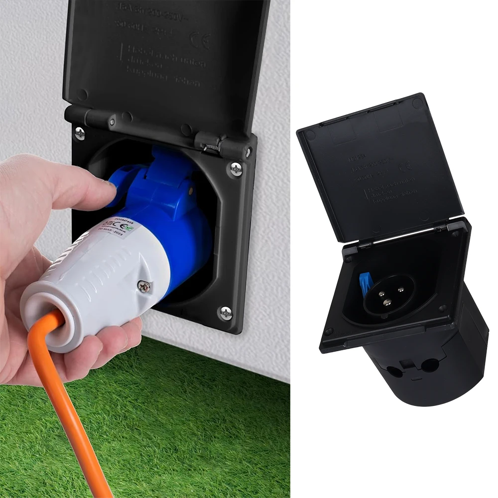Motorhome Waterproof Plug Socket Camper 230V 16A External Flush Hook Up Apply To Caravan Camper Accessories Charging Socket