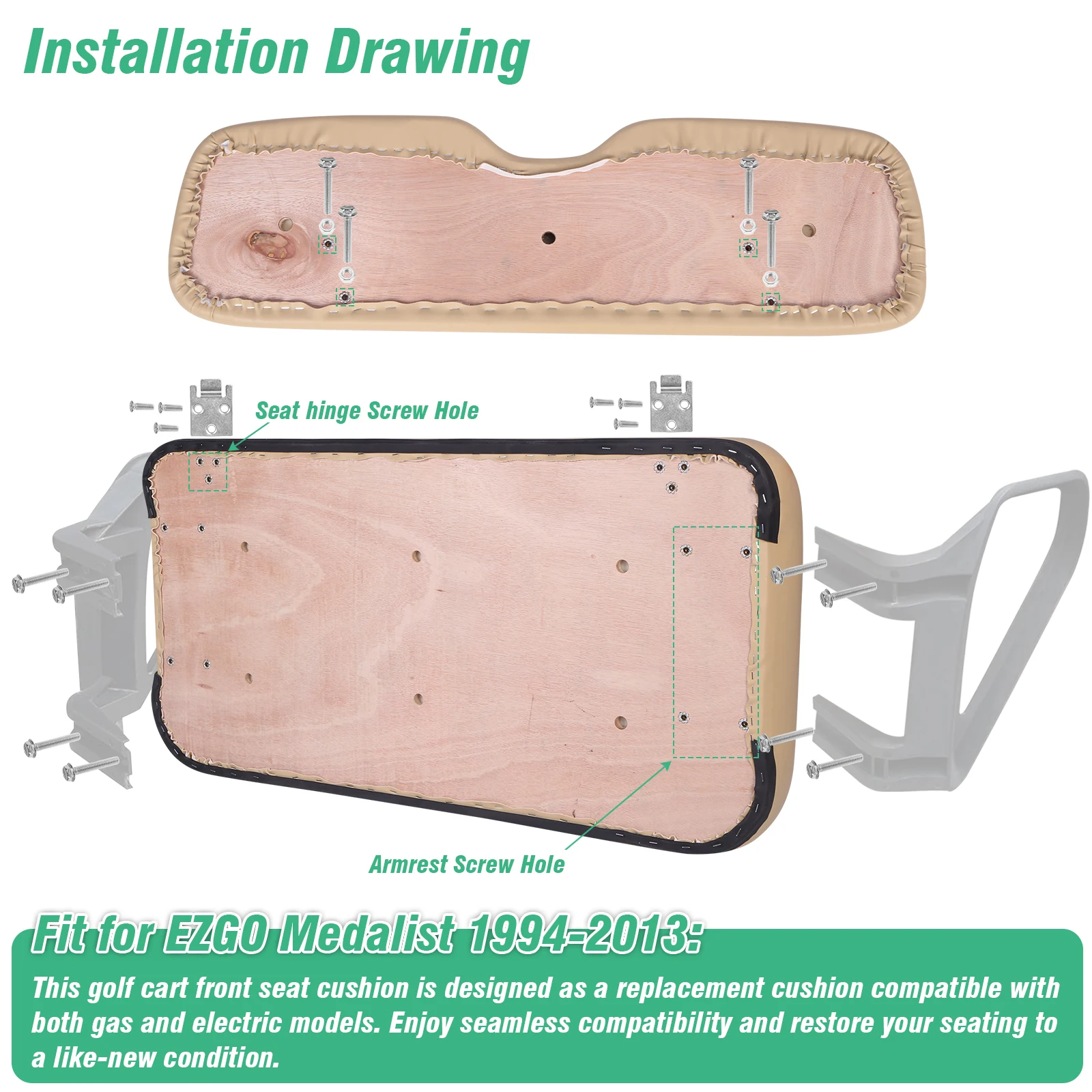 

Golf Cart Front Seat Cushion Replacement Cushion Seat Bottom Cushion and Back Cushion Set for EZGO Medalist TXT 1994-2013 Models