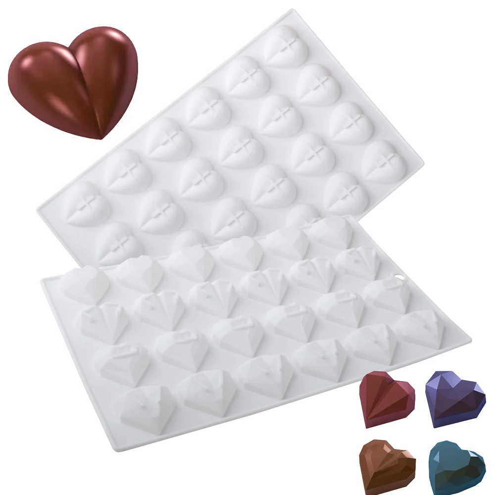 

24 Cavity Mini 4 in 1 Diamond Love Mold Heart Shaped Chocolate Cake Mold French Pastry Baking Mold
