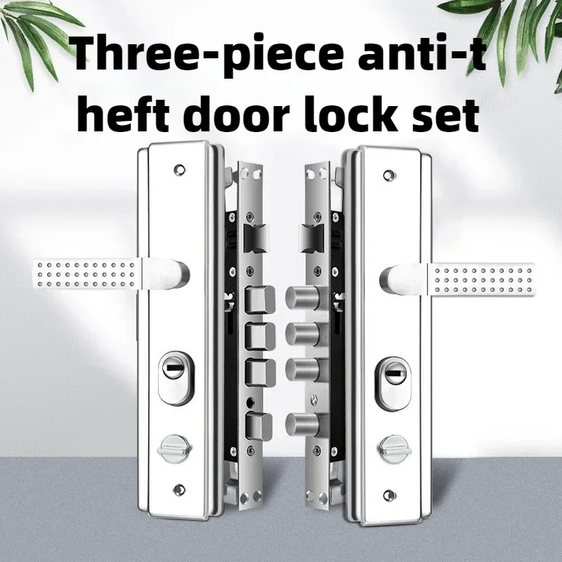 Full Set of Door Lock Three-piece Set of Household Indoor Door Locks with Key Square and Cylinder Lock Body Lock core 90mm