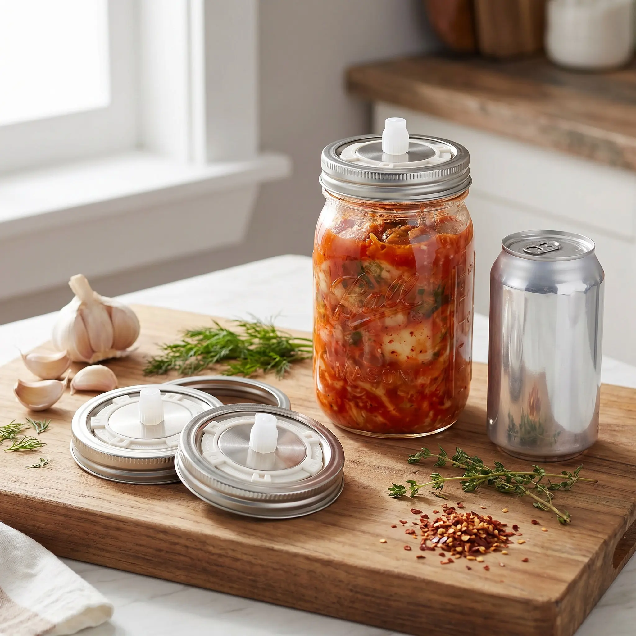 3Pcs Mason Jar Fermentation Lids Wide Mouth Stainless Steel Leak Resistant Airtight Pickling Lid Date Tracker for Vegetables