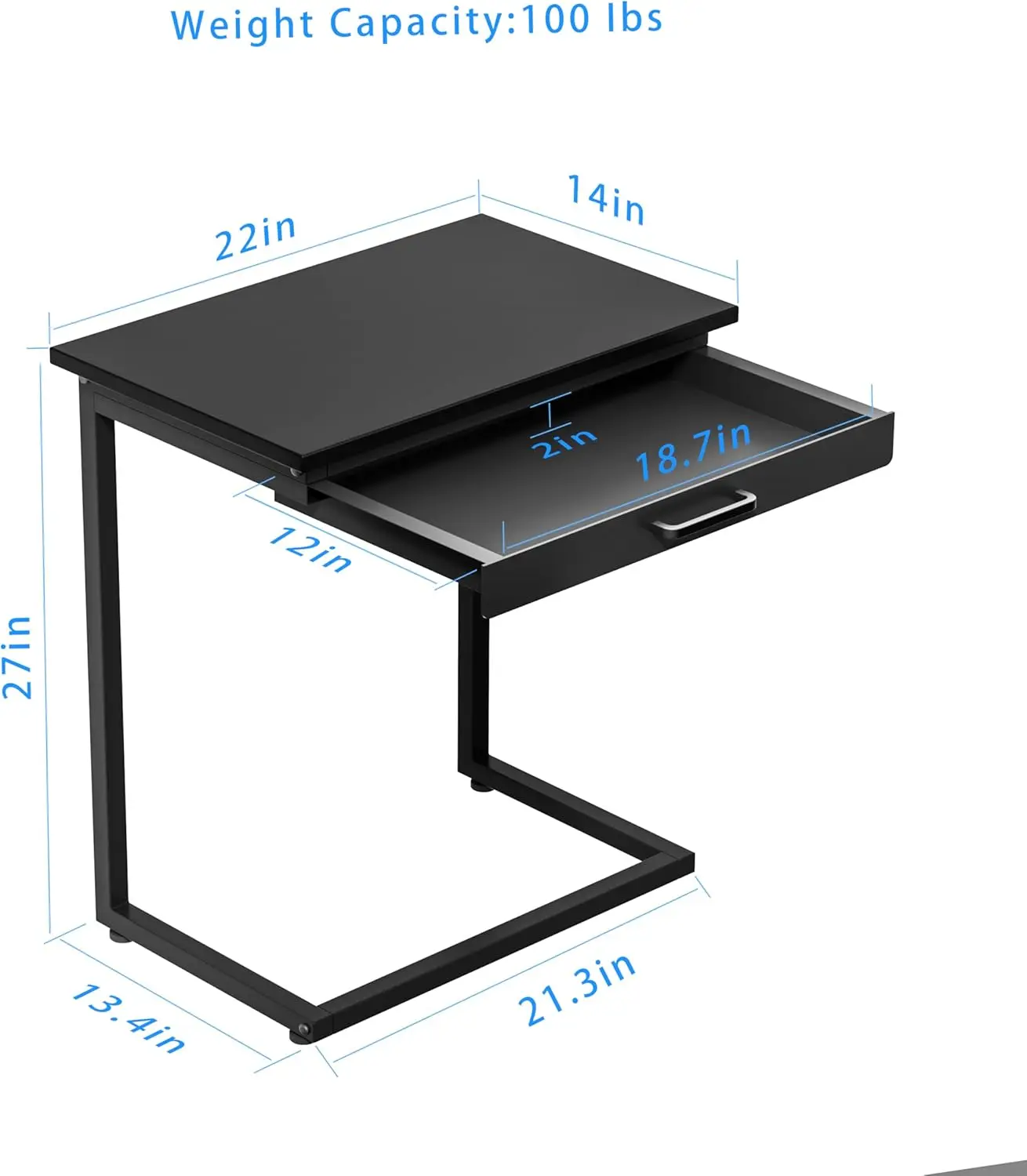 

C Shaped End Table,Small Couch Side Table With Drawer,For Living Room, Bedroom Magazines, Computers, Coffee, Small Objects