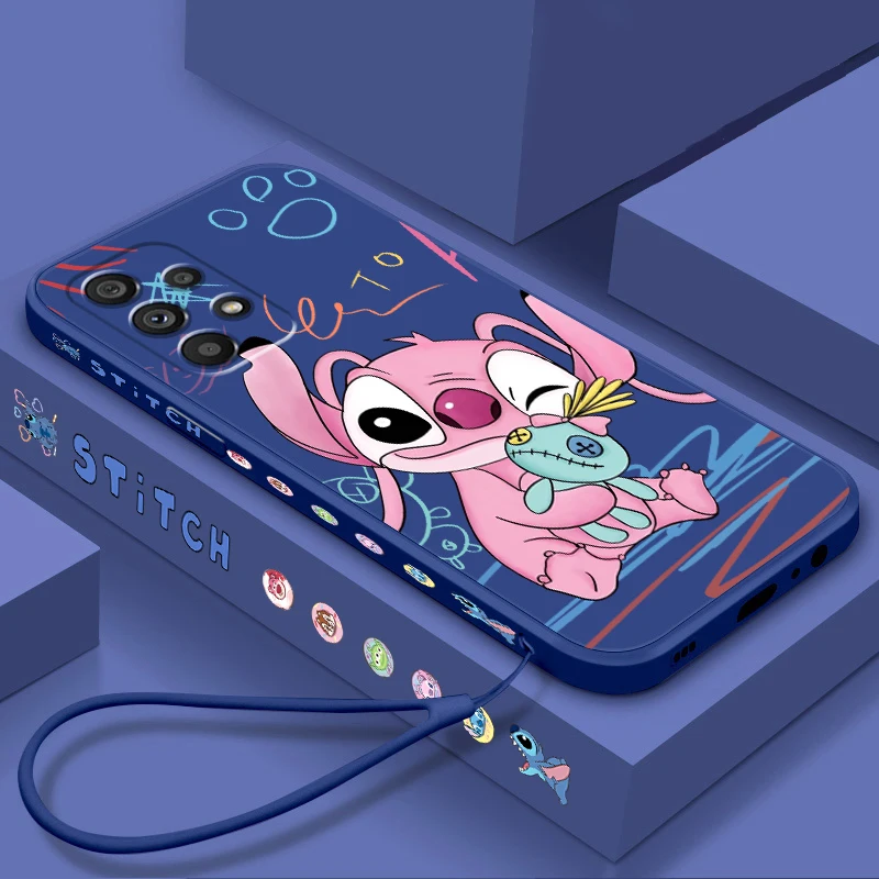 

Stitch Lilo Angel Liquid Left Rope For Samsung A53 A52 A55 A32 A51 A71 A21S A13 A73 A55 A72 A23 A35 A05 5G Back Phone Case