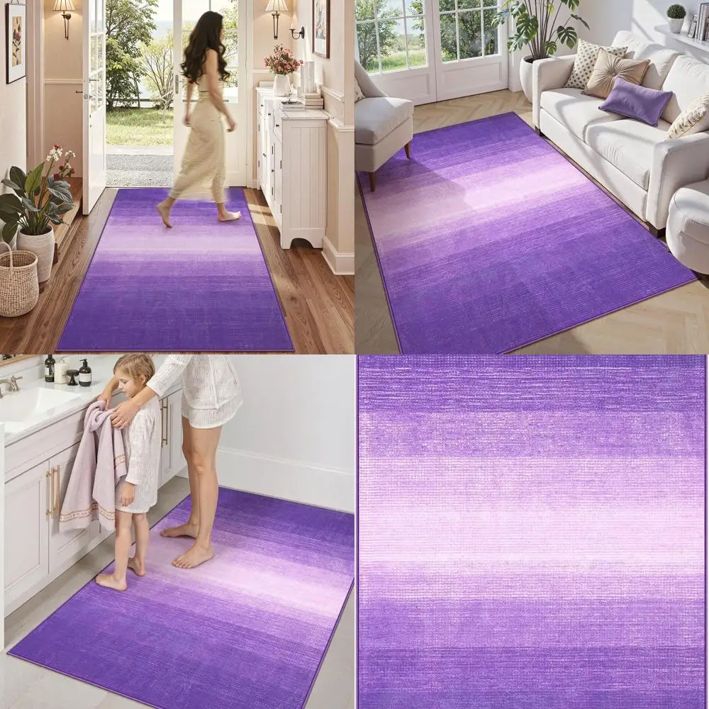 

Purple 3x5 Rugs for Bedroom, Modern Soft Nursery Area Rugs, Non-Slip Ombre Low Pile Mats for Bathroom, Kitchen, Dorm, Playroom