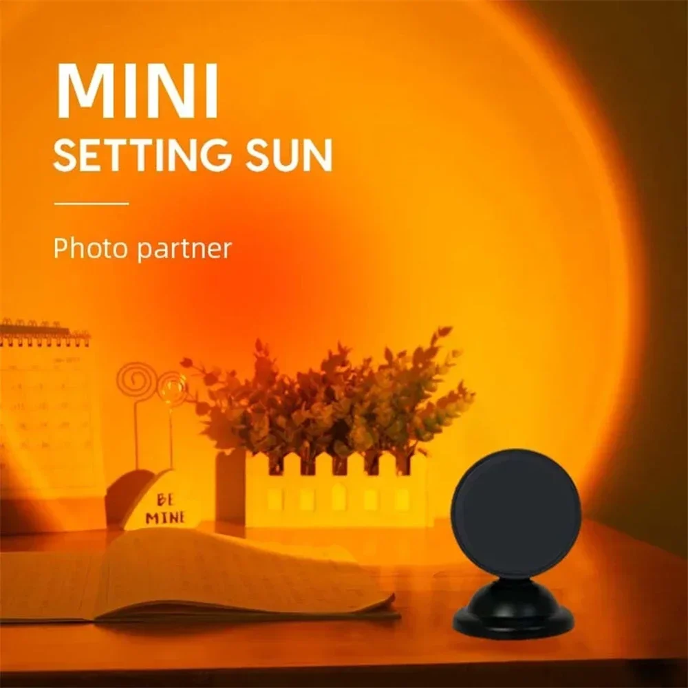 Mini USB Sunset Lamp, Projetor LED, Luz Noturna, 16 Cores, Interruptor, Arco-íris, Atmosfera, Casa, Quarto, Fundo, Decoração de Parede, Presente