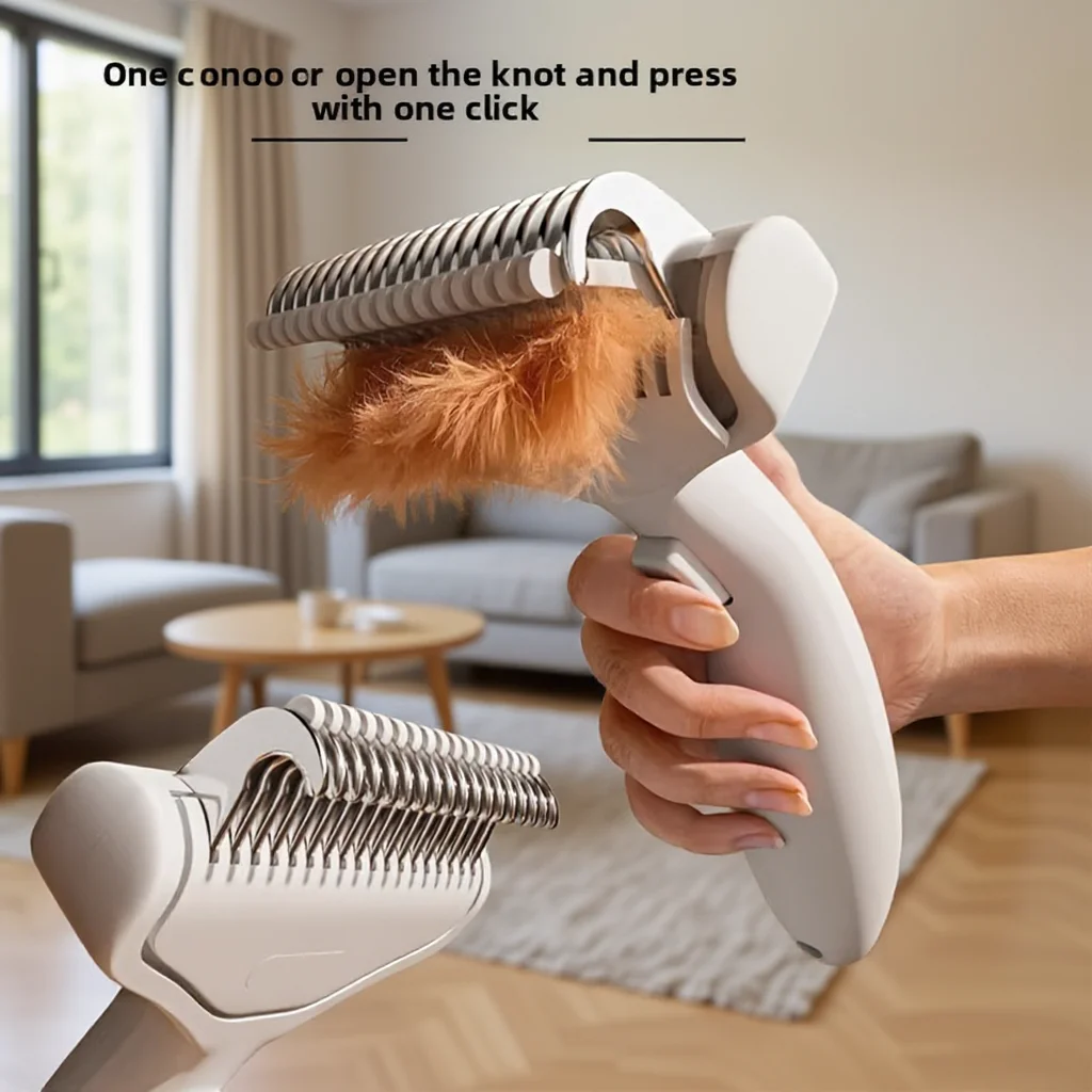 Magical Stainless Steel Dog Brush - Floating Comb, Single-Click Knot Remover for Long-Haired Breeds | Ergonomic Handle